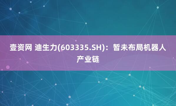 壹资网 迪生力(603335.SH)：暂未布局机器人产业链